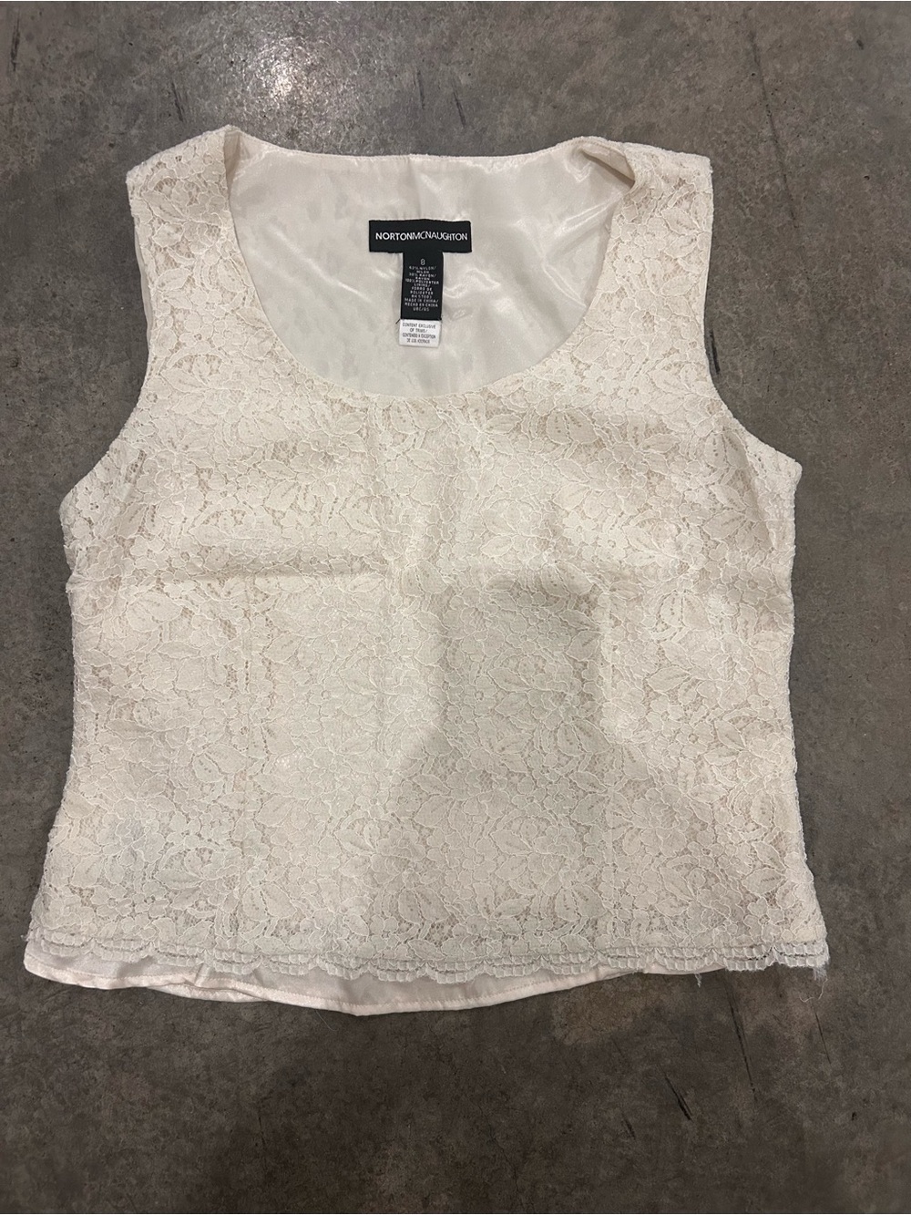 Norton McNaughton Lace Top Womenâs 8 Ivory Cream Sleeveless Y2K Lined